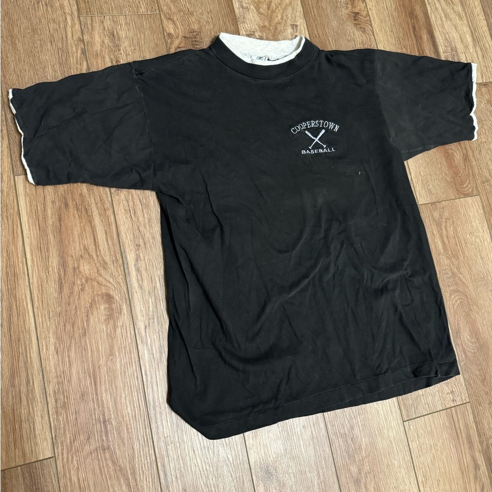 Vintage 90s Cooperstown Baseball Black Grey Crewneck Shirt